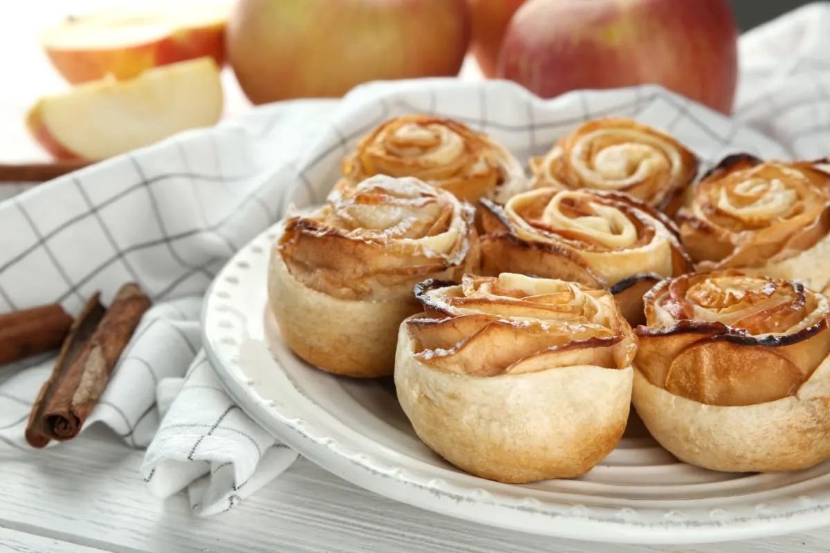 Close-up of fluffy apple pie cinnamon rolls