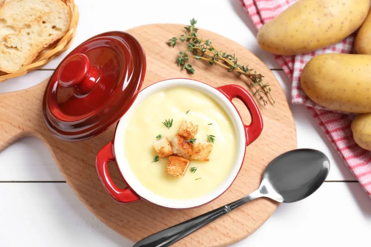 Bowl of creamy 4-ingredient potato soup