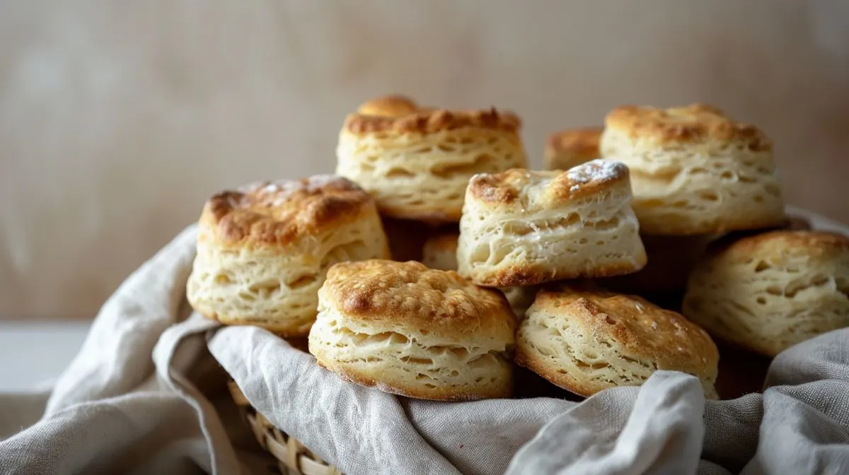 Fluffy vegan biscuits stacked on a plate