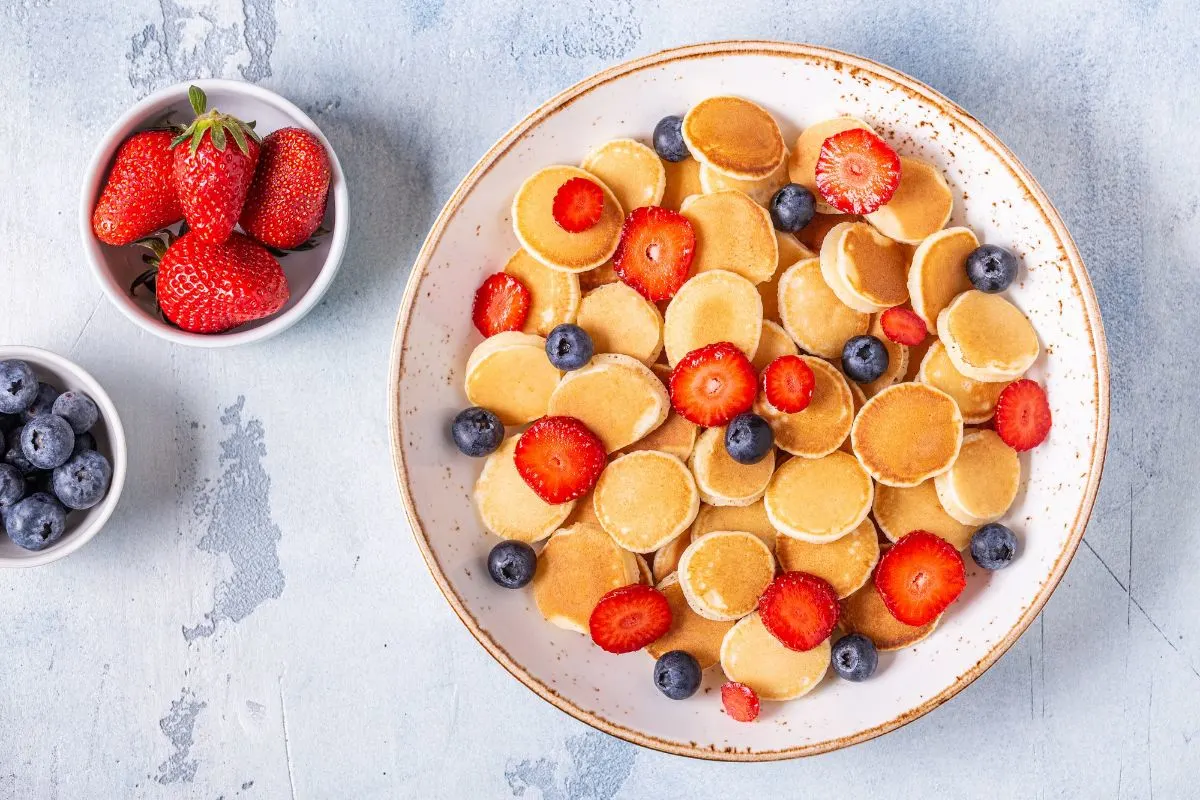 Mini pancakes with fresh fruit toppings