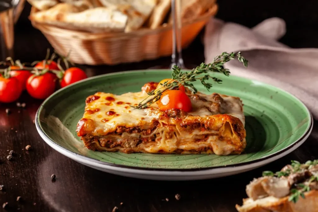 Layers of Barilla lasagna with cheese and meat sauce