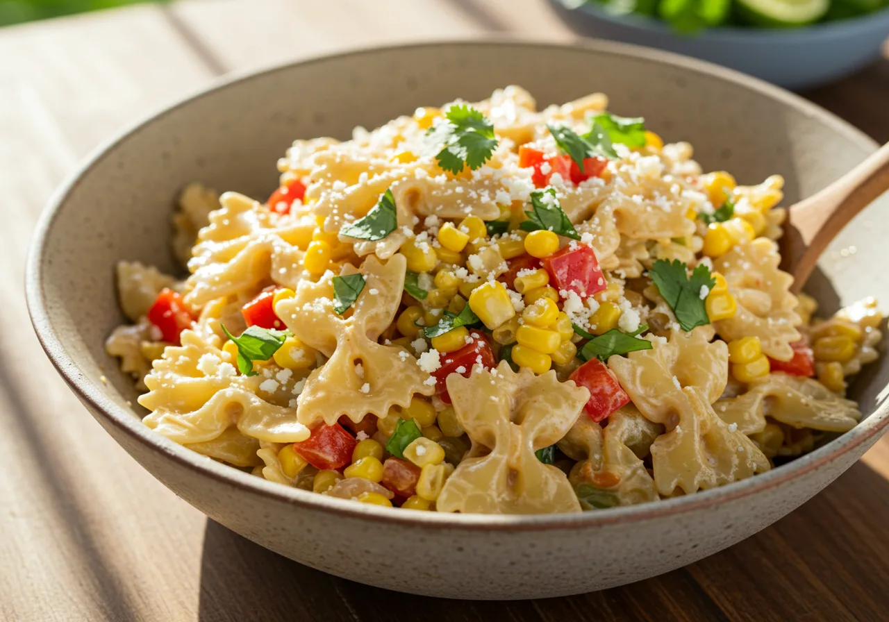 Bowl of Mexican Street Corn Pasta Salad