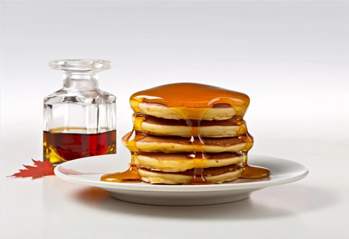 stack of fluffy pancakes with maple syrup