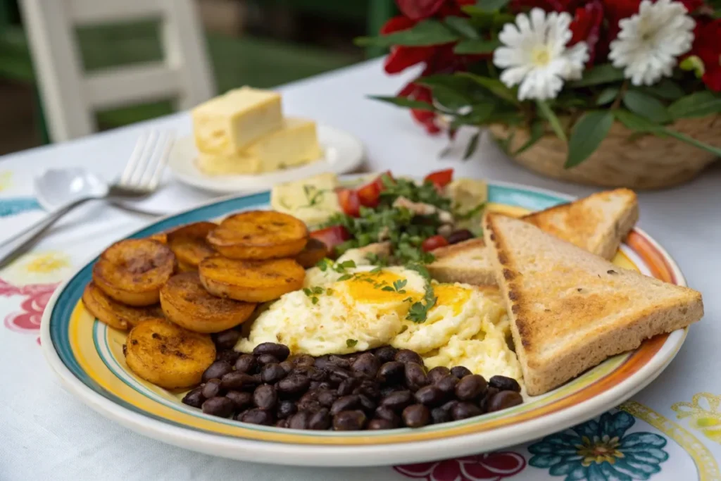 Cuban-style eggs with plantains and beans