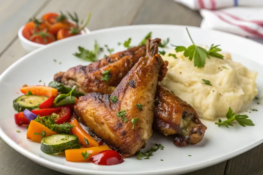 Turkey Wing Recipe - roasted turkey wings plated with vegetables