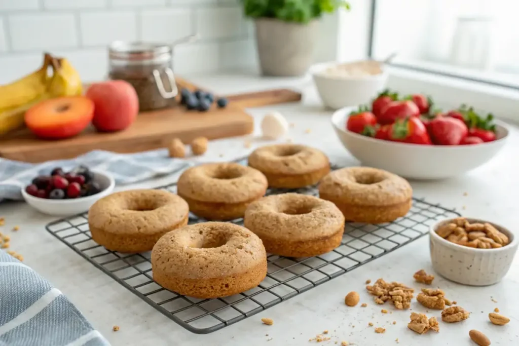 baked protein donuts on a cooling rack