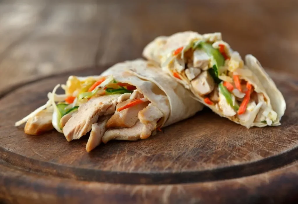 Grilled chicken wrap with fresh vegetables