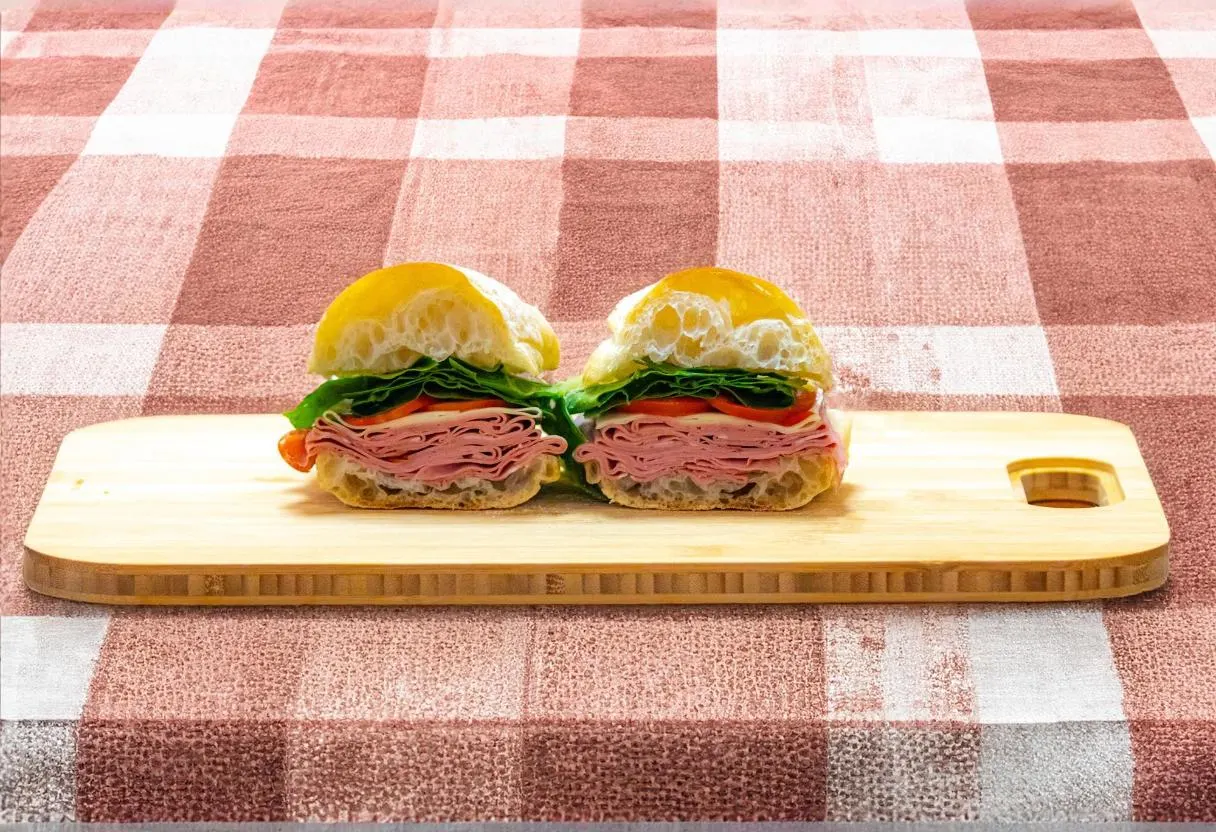 Freshly prepared Italian chopped sandwich with lettuce and salami