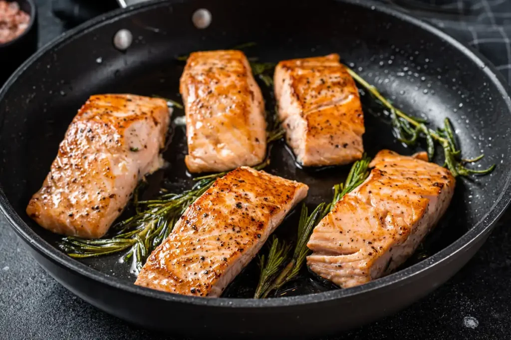 pan searing salmon for salmon and mashed potatoes- salmon and mashed potatoes