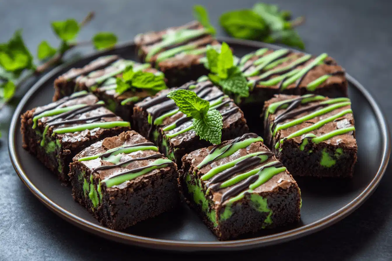 Algea Brownie Recipe - plating algea brownies with garnish