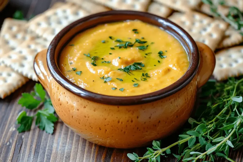 serving orange cottage cheese dip turmeric with crackers- orange cottage cheese dip turmeric