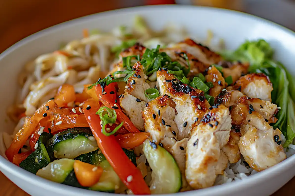 close-up of an asian bowl from a 45-degree angle