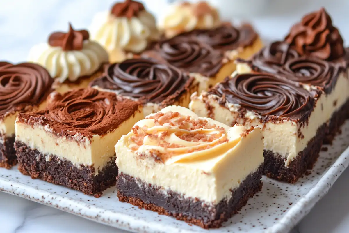 Slices of assorted Brownie Cheesecake flavors