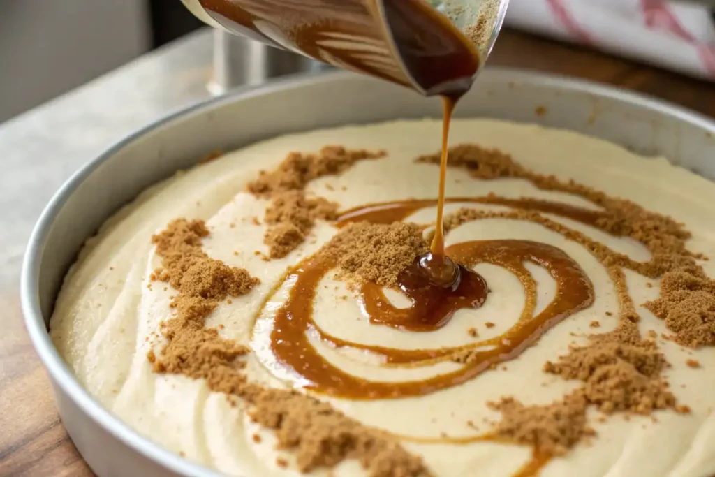 cinnamon sugar drizzle cheesecake batter- cinnamon roll cheesecake