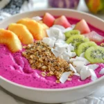 simple close-up pitaya bowl from a 45-degree angle