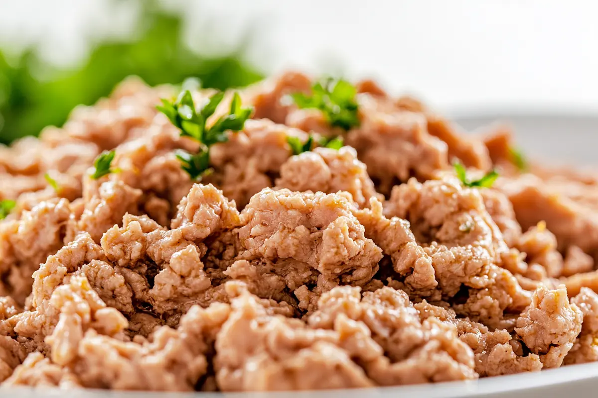 close-up turkey mince dish with fresh herbs