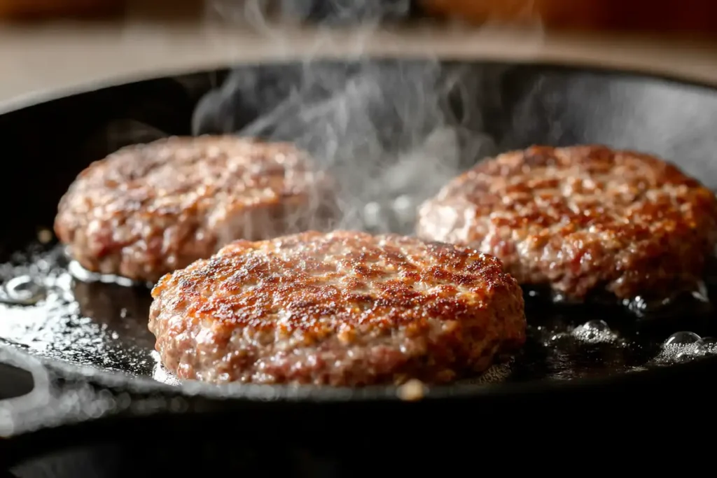 juicy patties frying burger bowl- burger bowl recipe