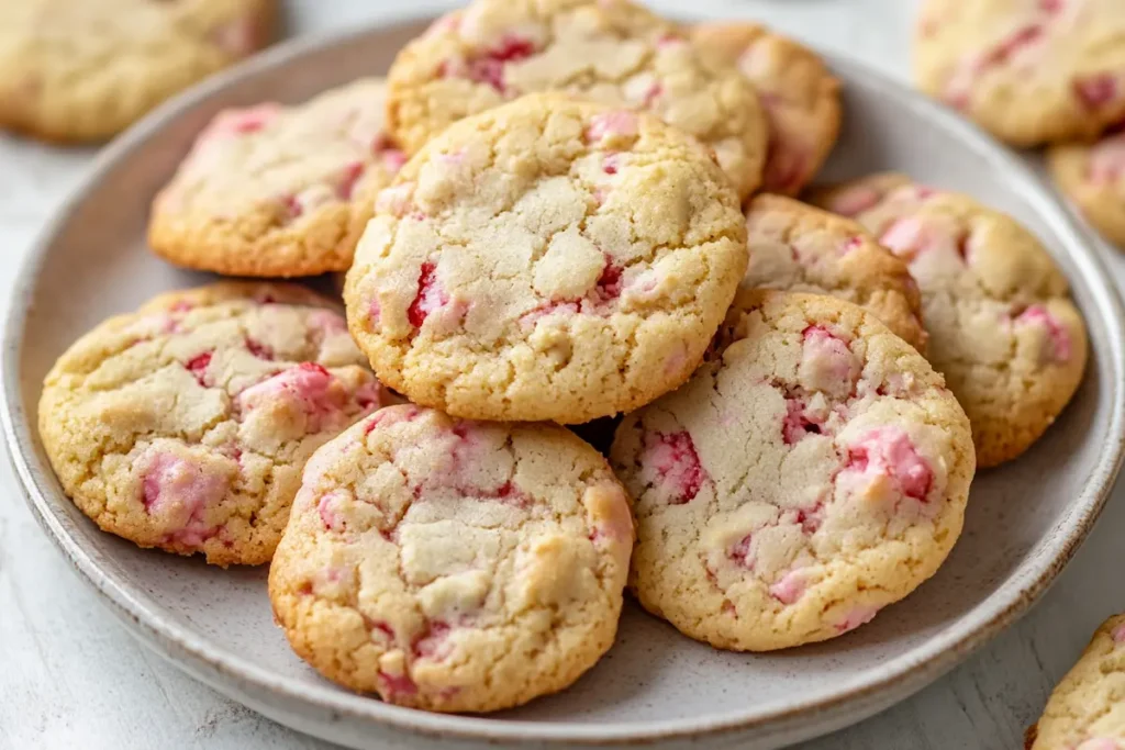 plate of strawberry cheesecake cookies- strawberry cheesecake cookies