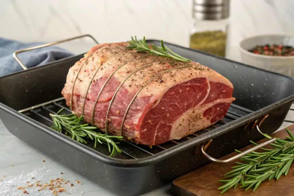 ribeye roast recipe in a roasting pan- ribeye roast recipe