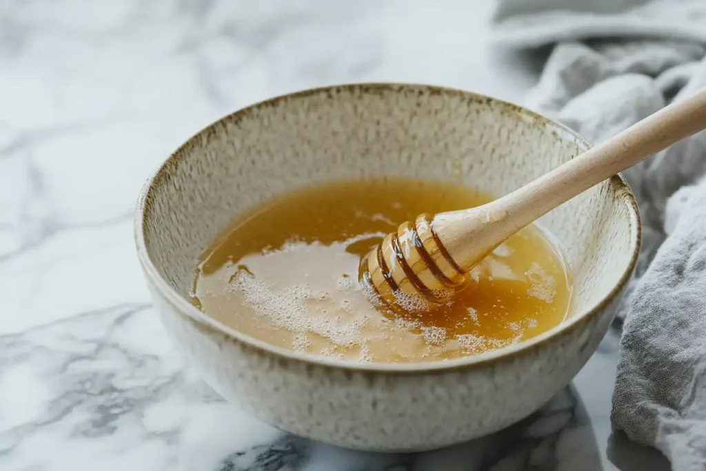 mixing yeast and honey for bread dough- honey bread recipe