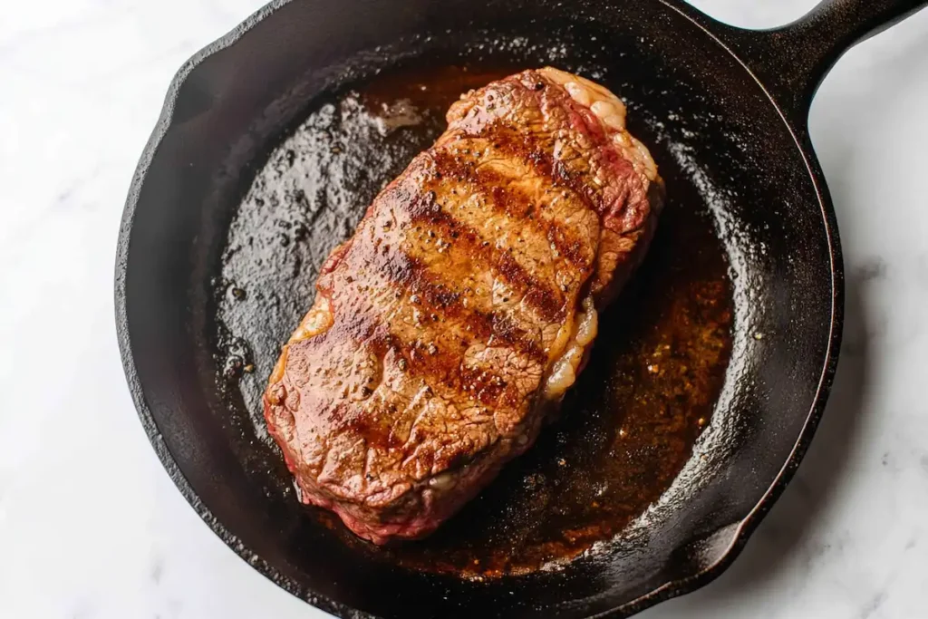 pan searing teres major steak cast iron skillet- teres major steak