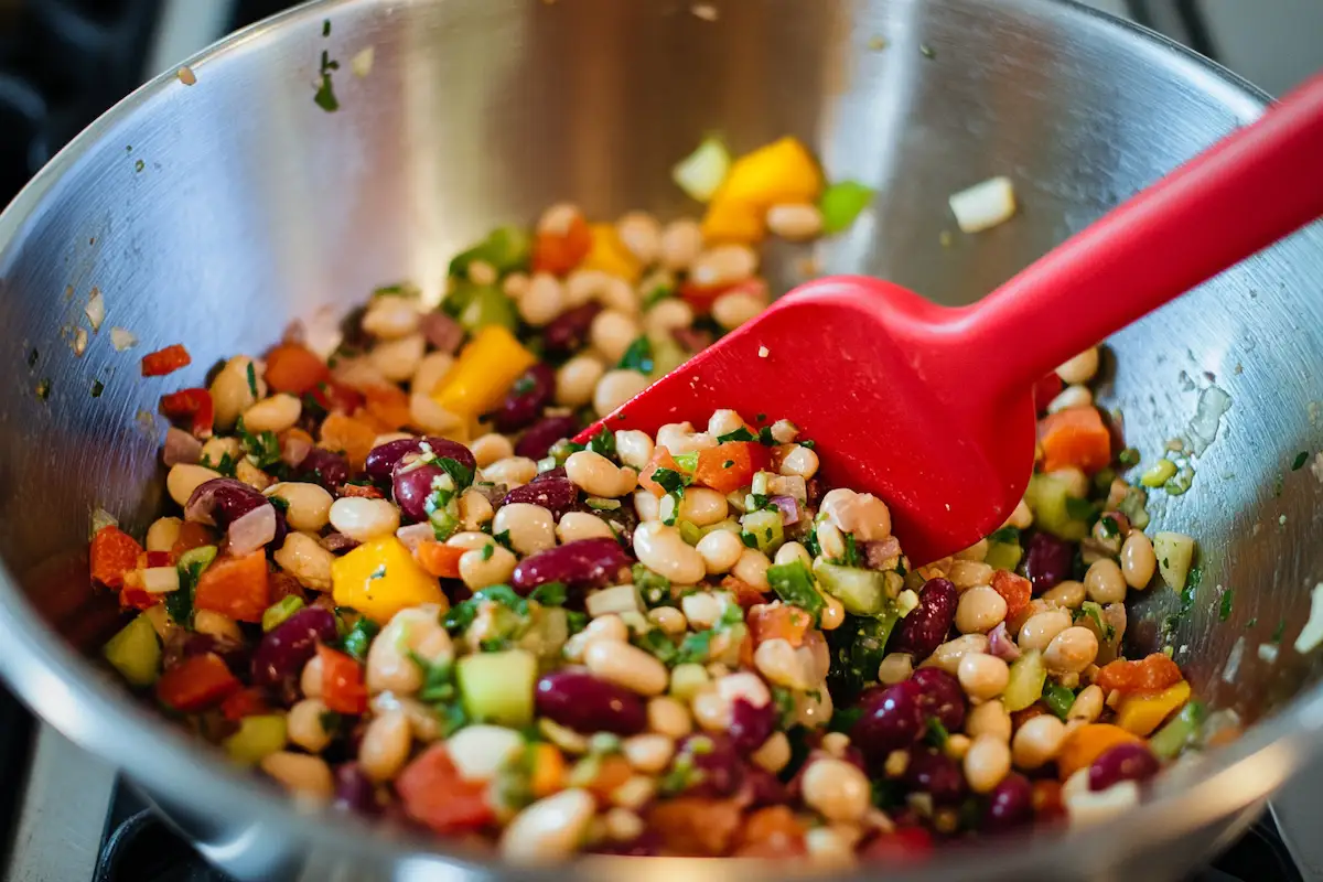 dense bean salad prep- dense bean salad recipe