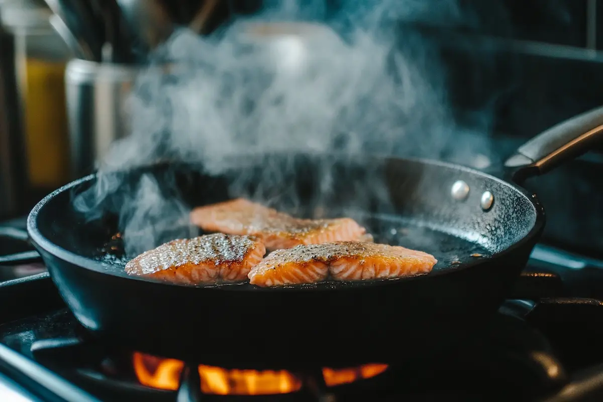 searing salmon skillet- salmon spinach recipe